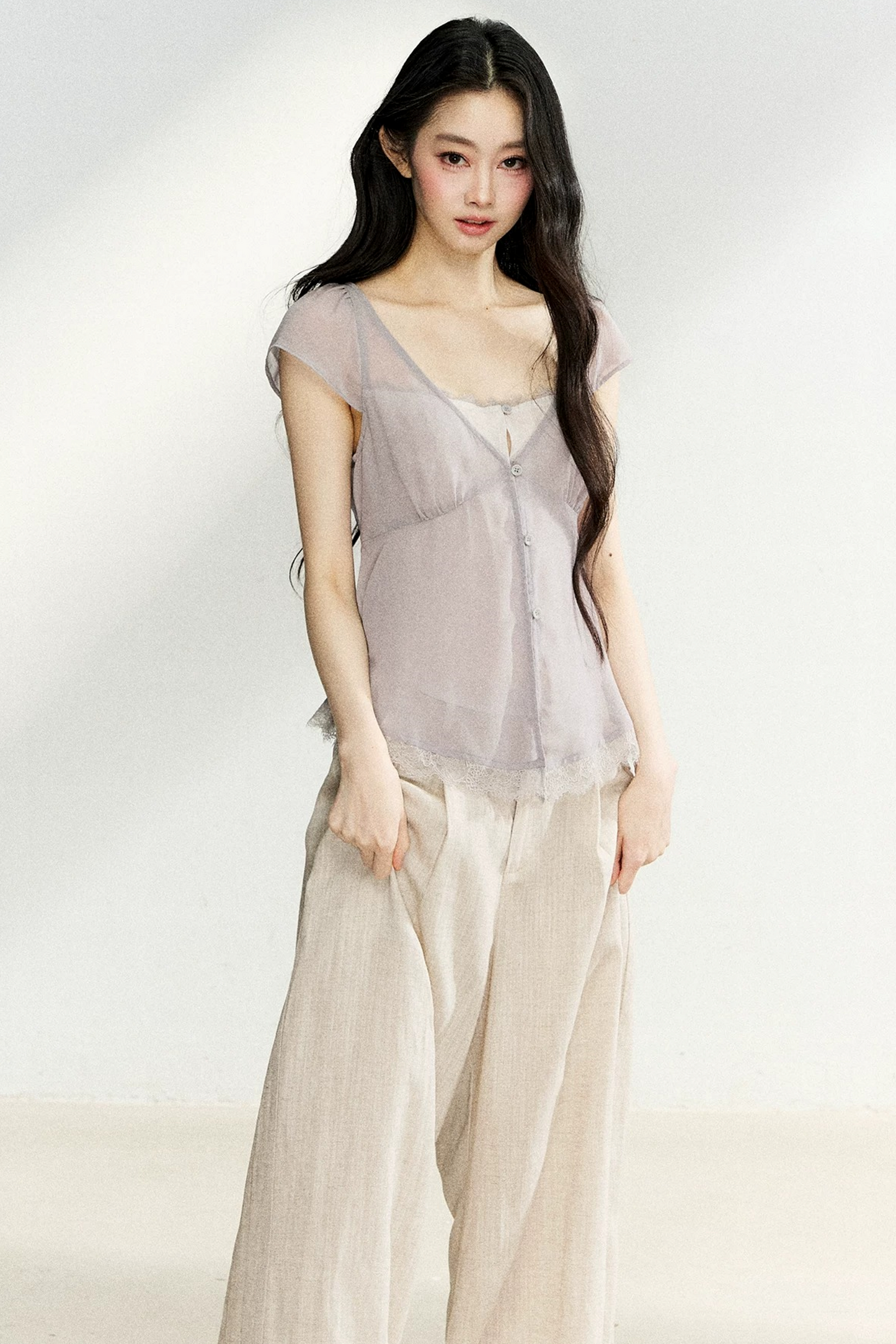 Lace Trim V-Neck Top