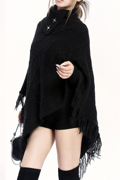 Vintage Knit Turtleneck Cape Cardigan