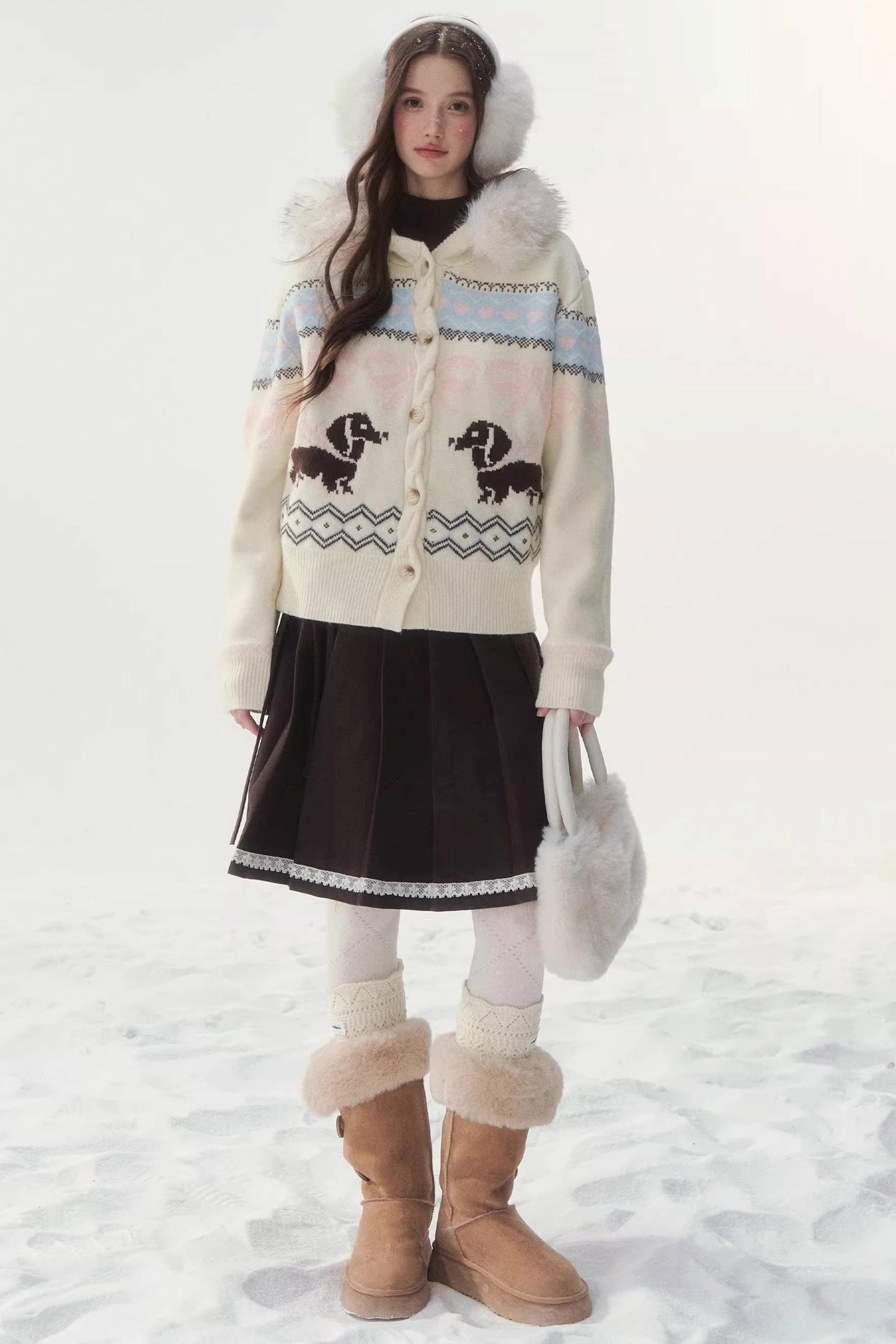 Rétro Jacquard nordique Dachshund Gilete pull