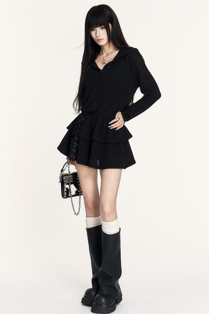 Dark Casual Long Sleeve Knitted Midi Dress