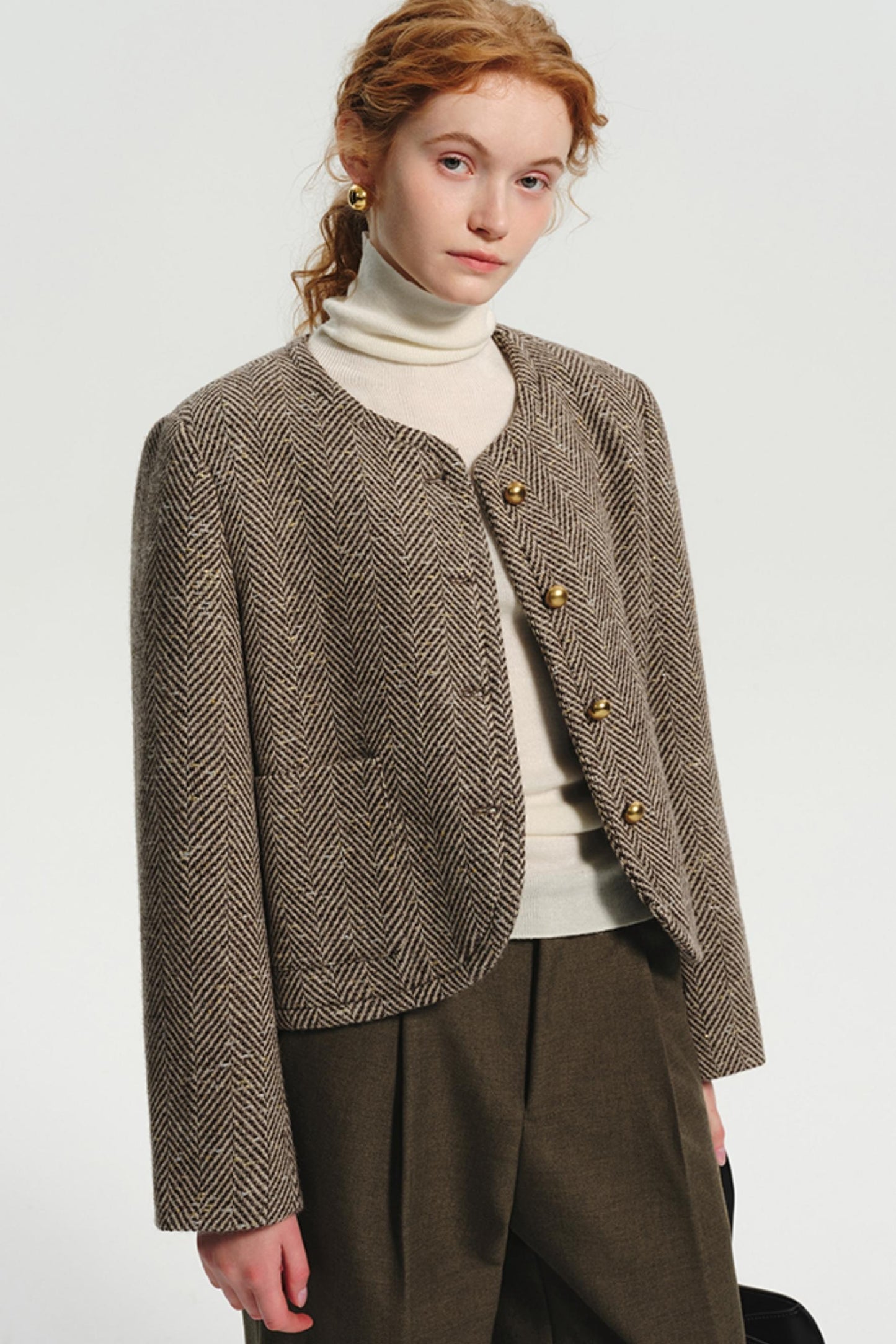 Vintage Herringbone Crewneck Wool Jacket