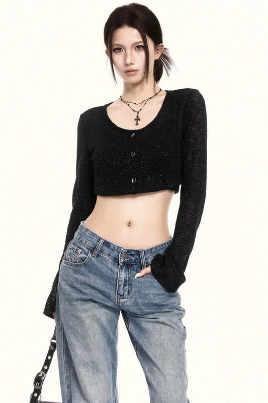 Black Loose Knit Sun Top