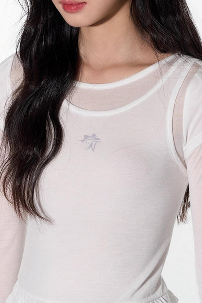 Ruffle Tencel Long-sleeved Top Set-Up