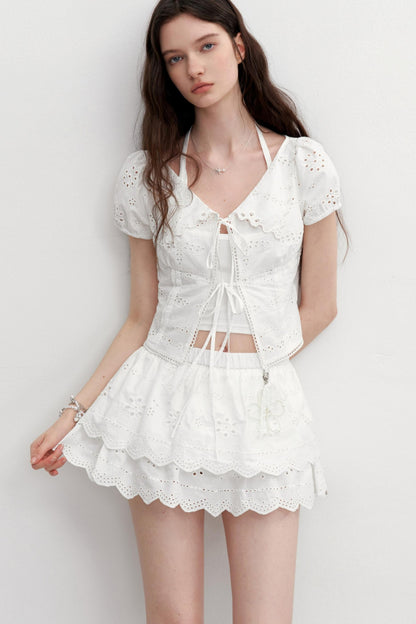 Vintage Lace Flower Asymmetrical Skirt Set-Up