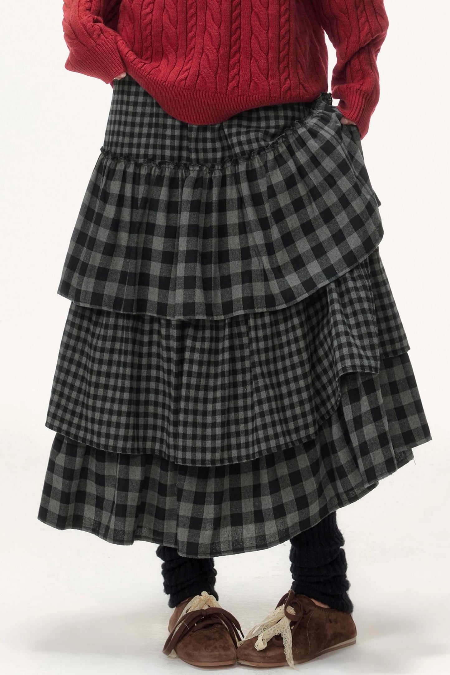 Plaid Patchwork Tiered Skirt