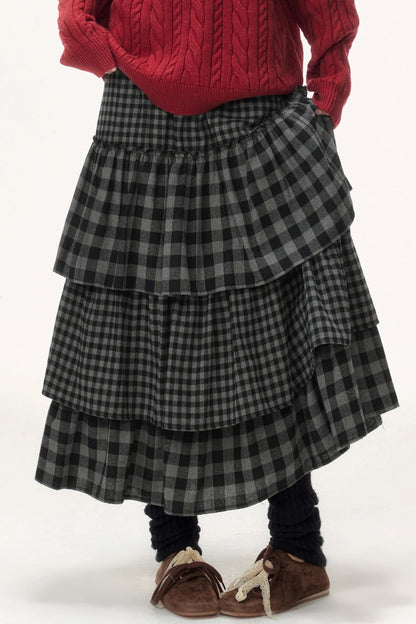 Plaid Patchwork Tiered Skirt