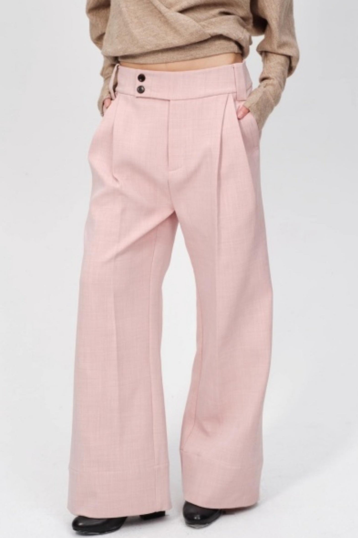 Pleated Low Rise Wide-Leg Pants