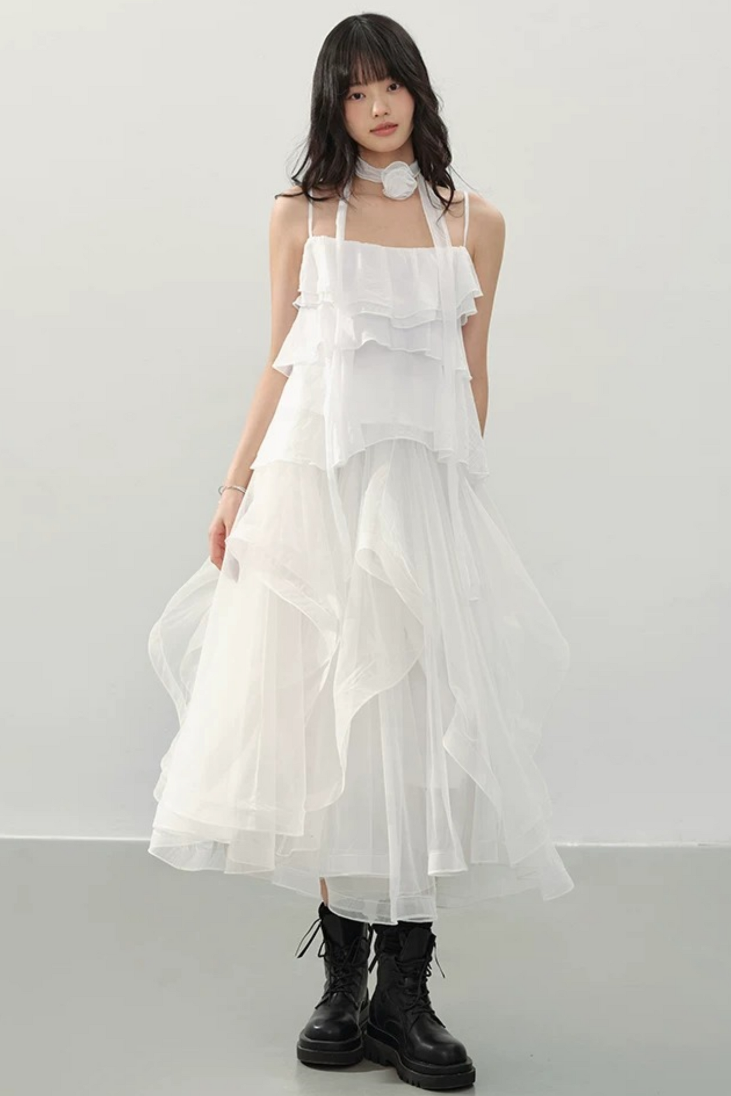Neck Flower Ruffled Top