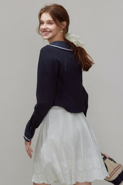 Navy Collar Womens Top