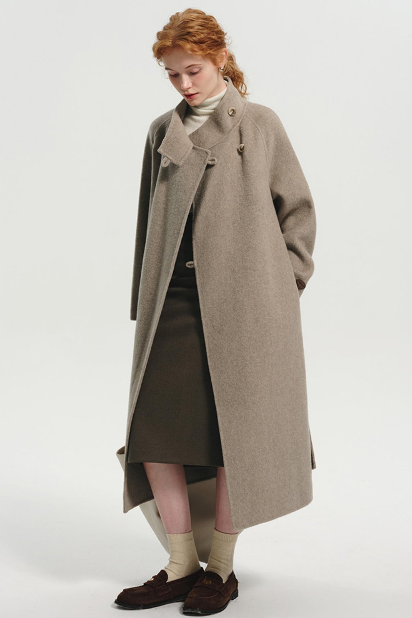 Premium Wool Tweed Stand-Collar Coat