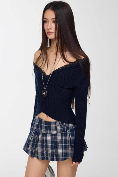 Lace Patchwork Cropped Sweater