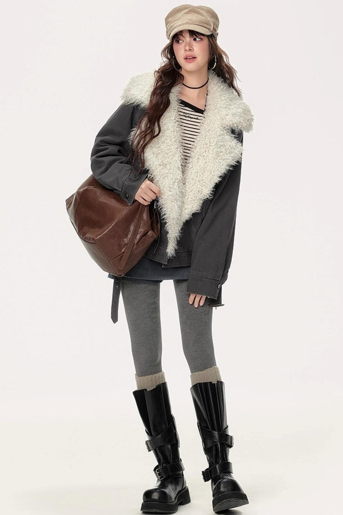 Retro Motorcycle Wind Fur Collar Jacket