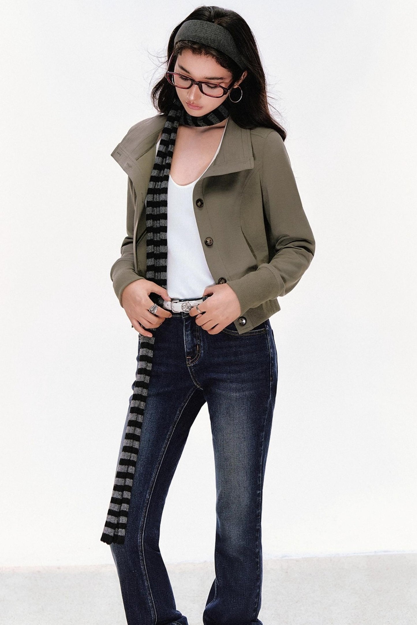 Vintage Stand-Up Collar Short Jacket