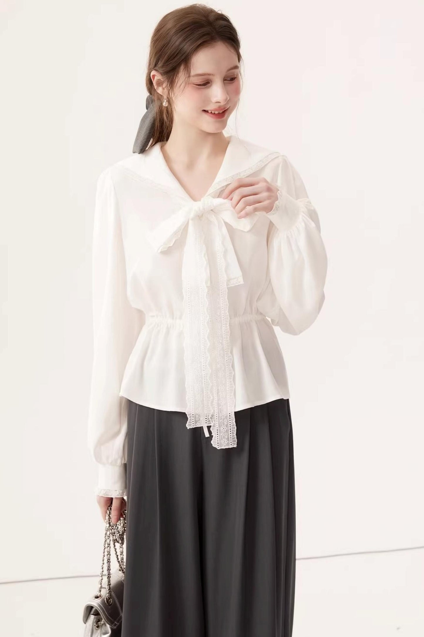 Lyocell Navy Collar Top