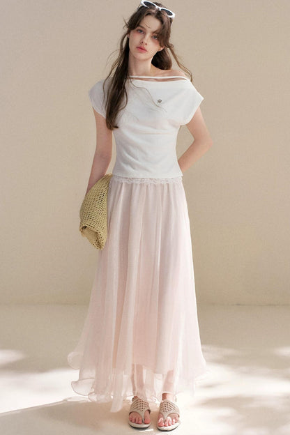 French Lace Off-Shoulder T-Shirt
