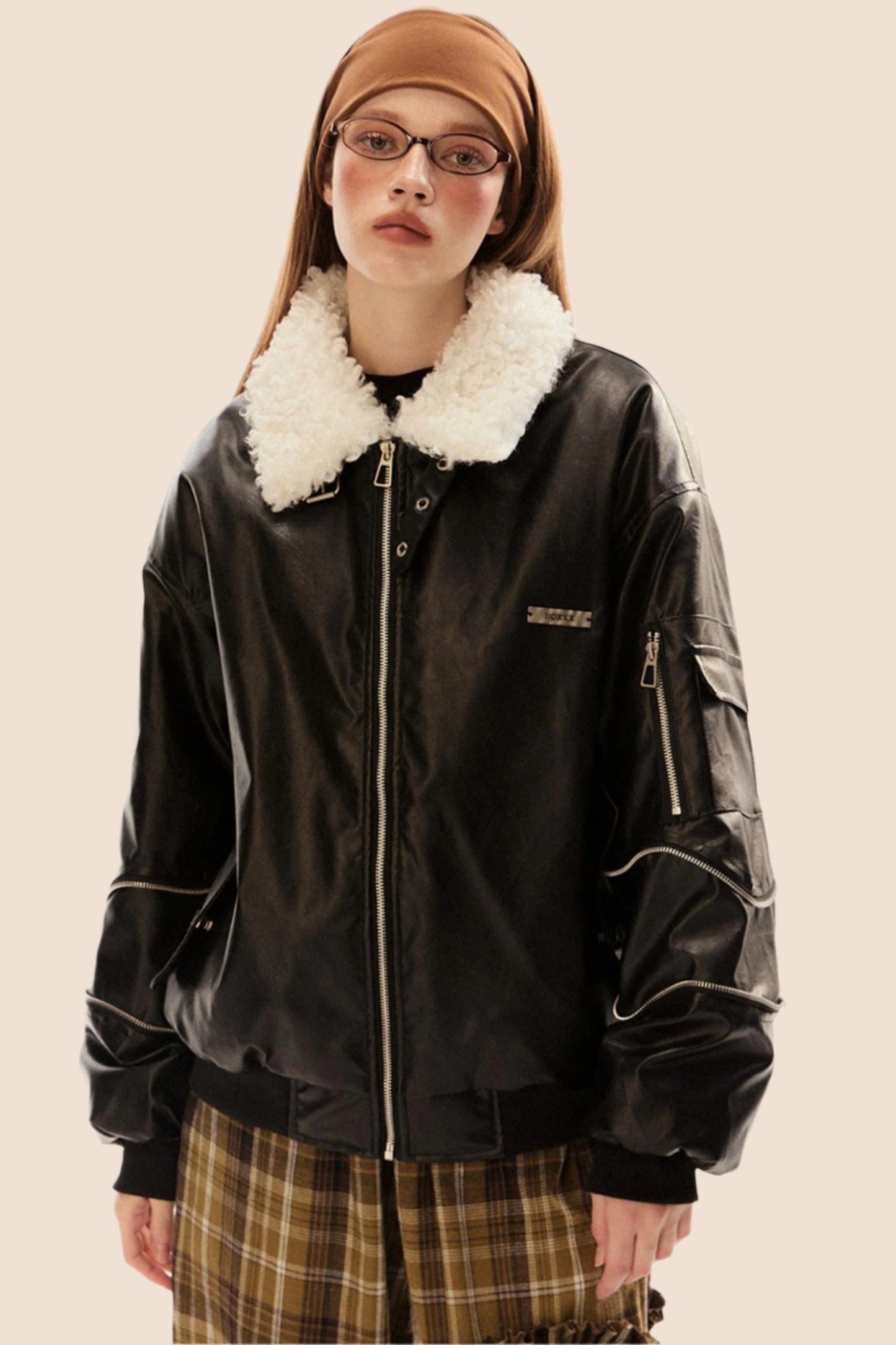 Retro PU Leather Lambswool Jacket