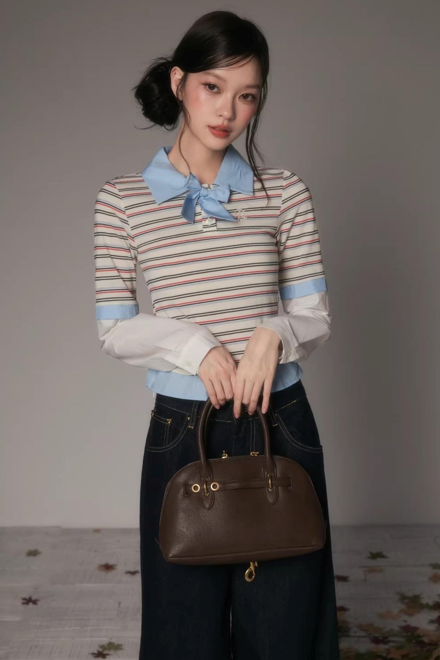 Patchwork Lapel Knit Sweater