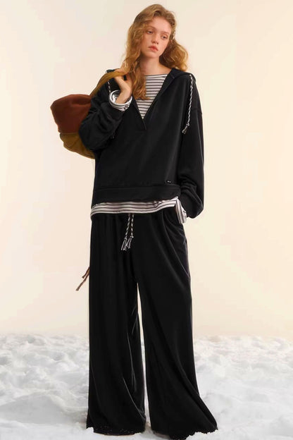 Retro Striped Patchwork Sweatshirt Set-Up