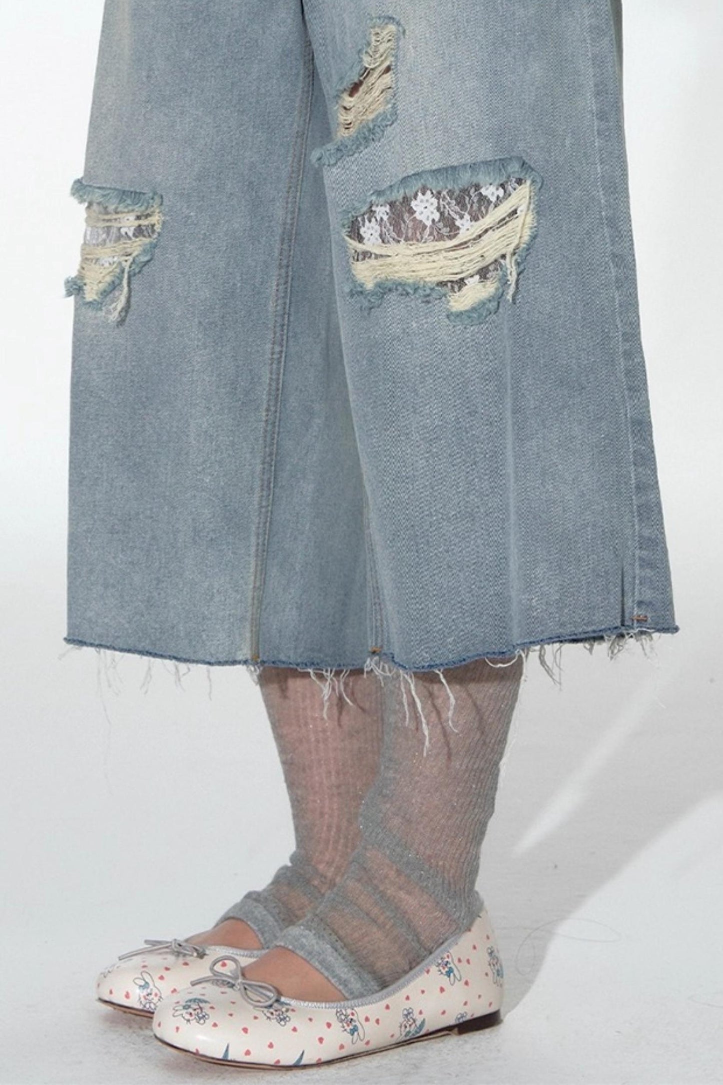 Summer Lace Ripped Wide-Leg Pants