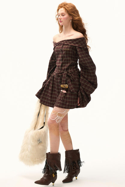 Vintage Plaid Bow Waist Dress