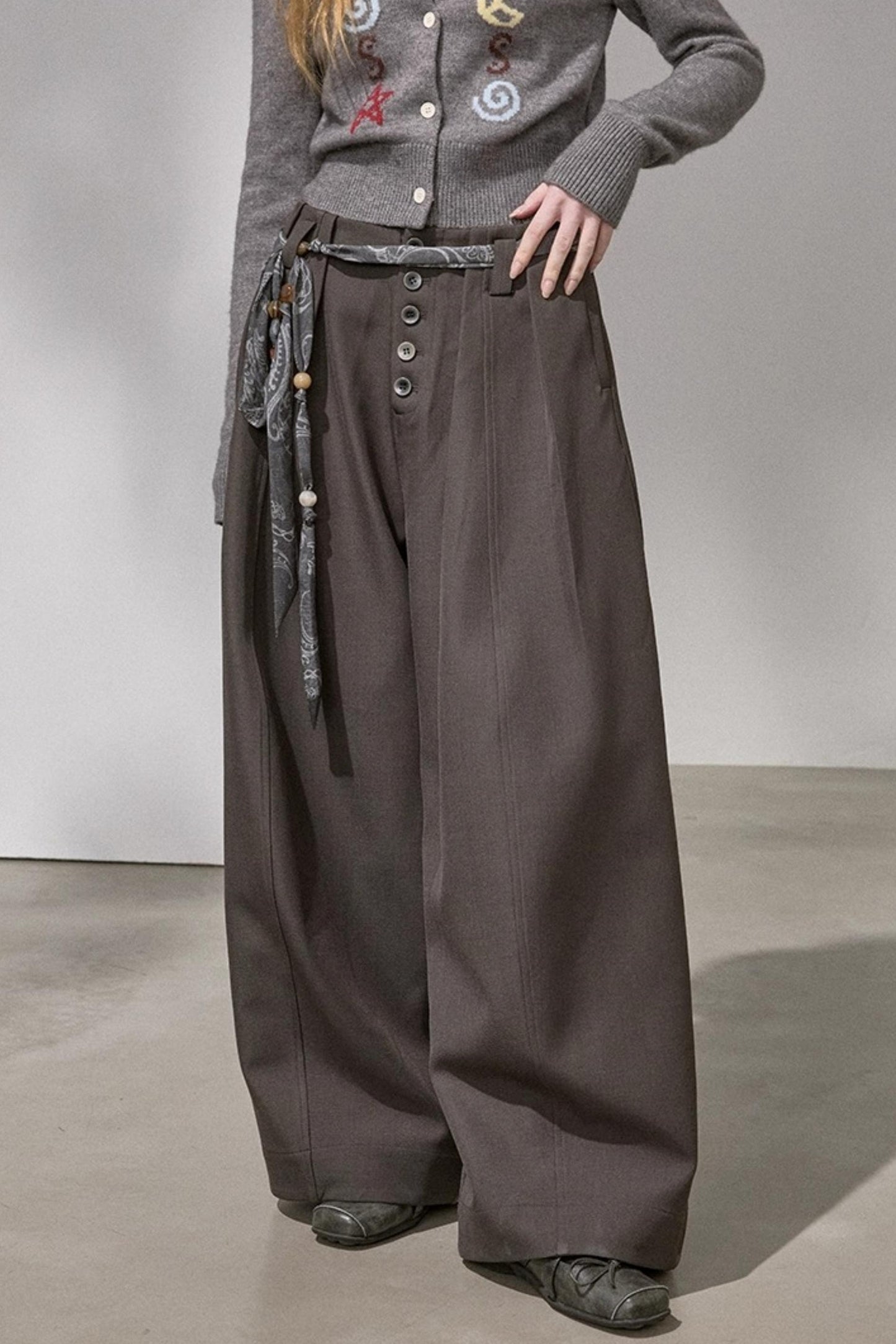 Button Pleated Winter Pants