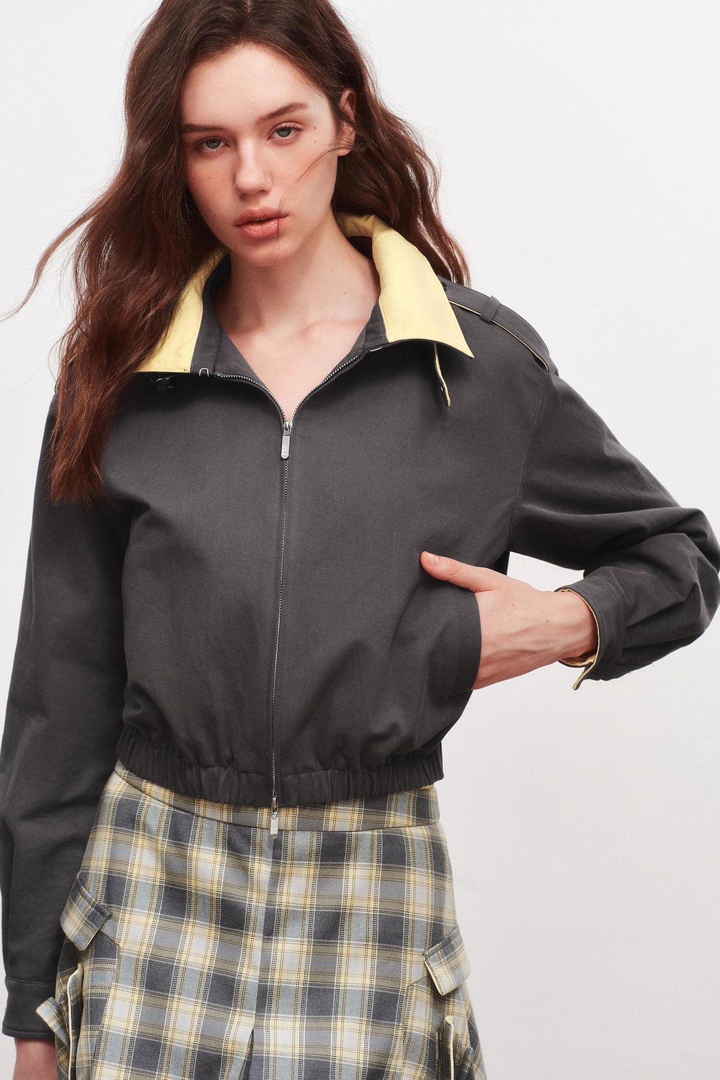 Stand-Up Collar Raglan Zippered Jacket