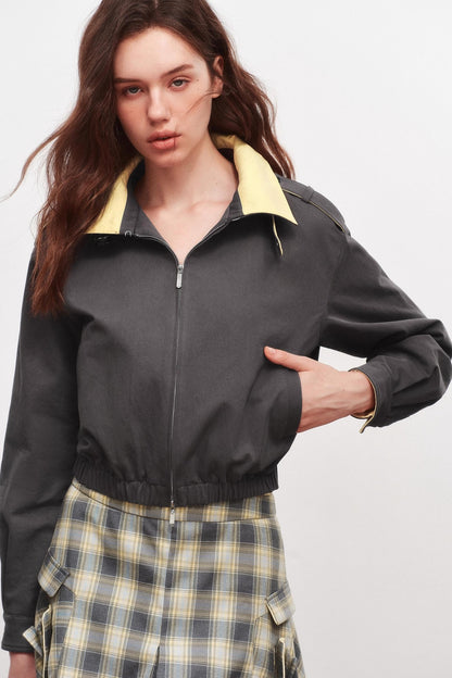 Stand-Up Collar Raglan Zippered Jacket
