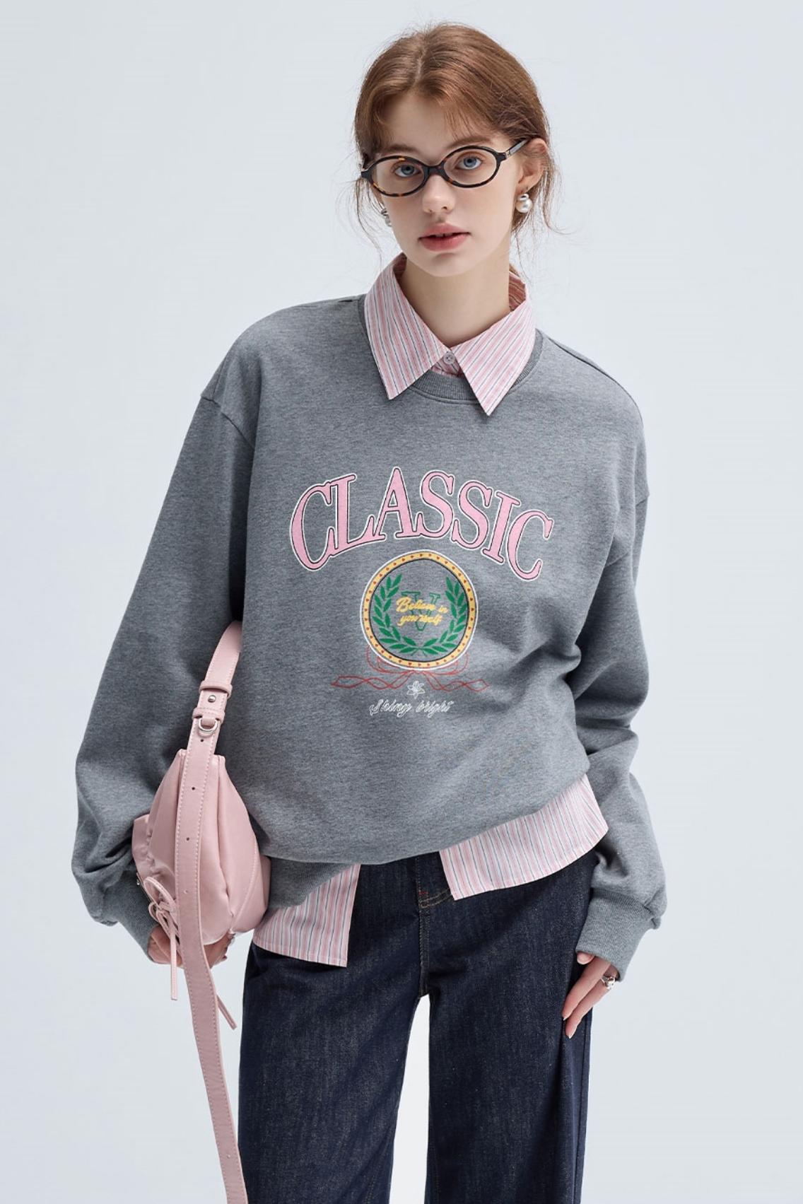 RETRO PREPPY PRINT CREW NECK SWEATSHIRT