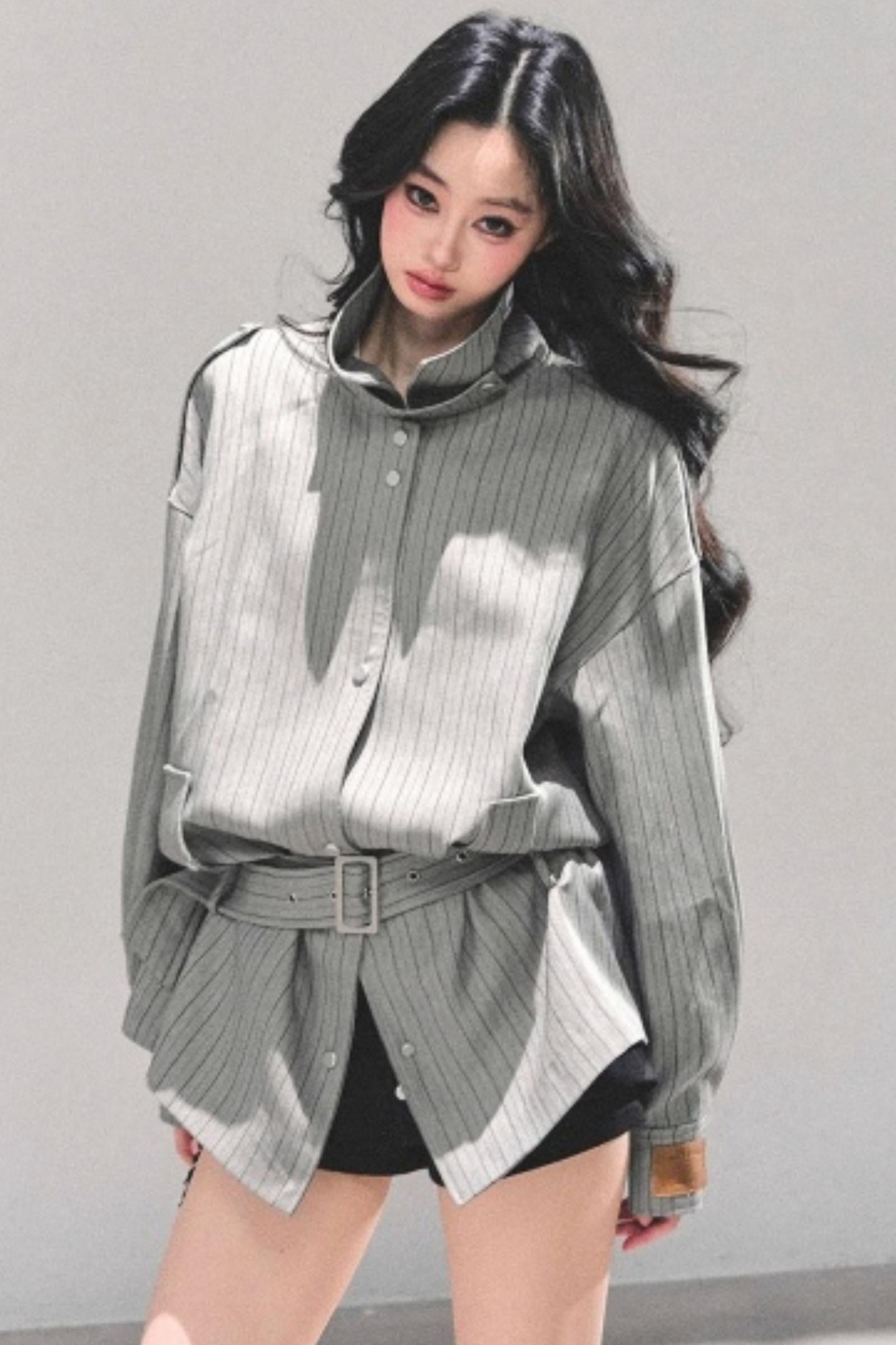 High-Neck Striped Jacket