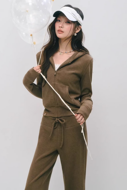 Cloud-Velvet Hooded Sweatshirt Set