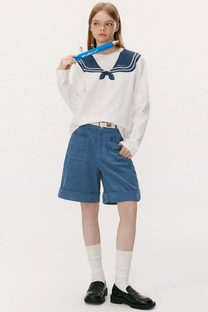 Preppy Casual Corduroy Shorts