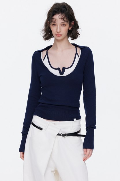 Asymmetrical Waistband Denim Pants