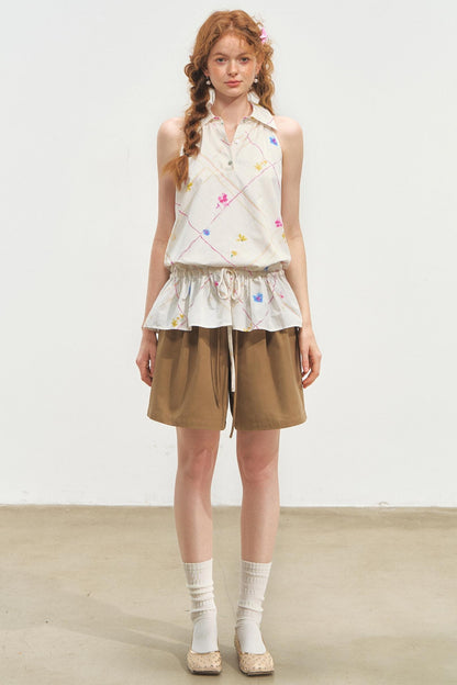 Printed Tie Neck Blouse