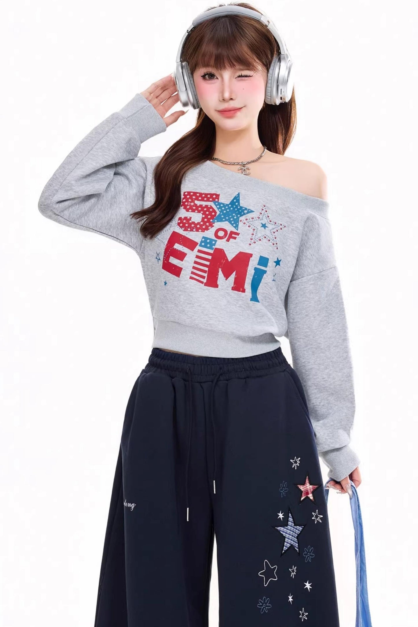 Retro Off-Shoulder Sweatshirt