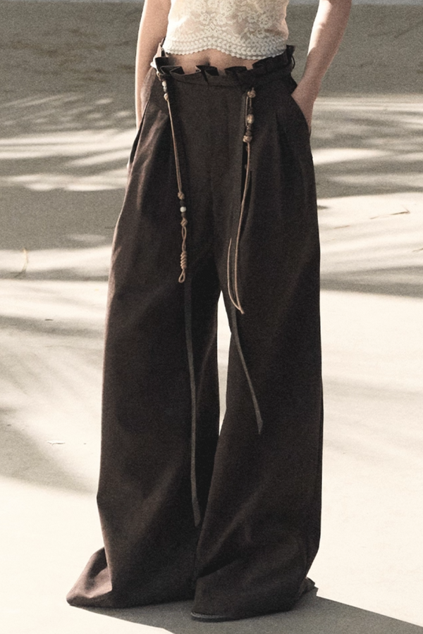 Pleated Micro-Velvet Long Pants