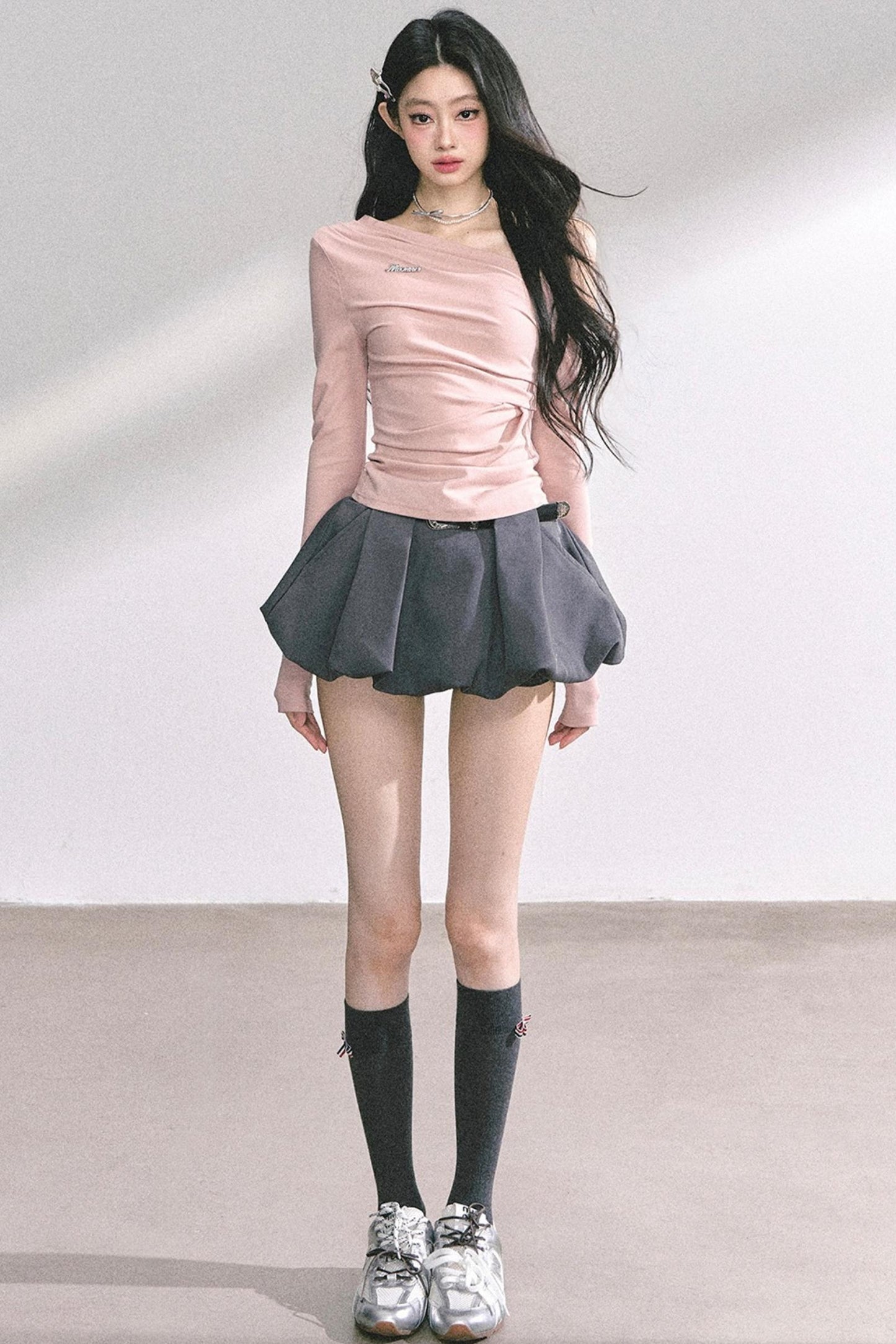 Spicy American Long-Sleeved Gray Top