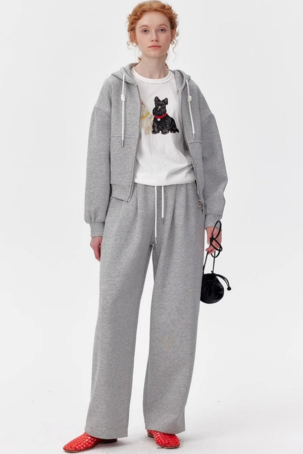 Gray Luxe Zip-Up Pants Set