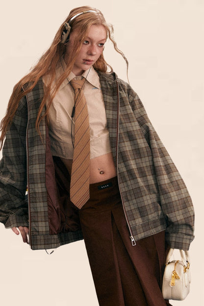 Retro Plaid Contrast Hooded Jacket