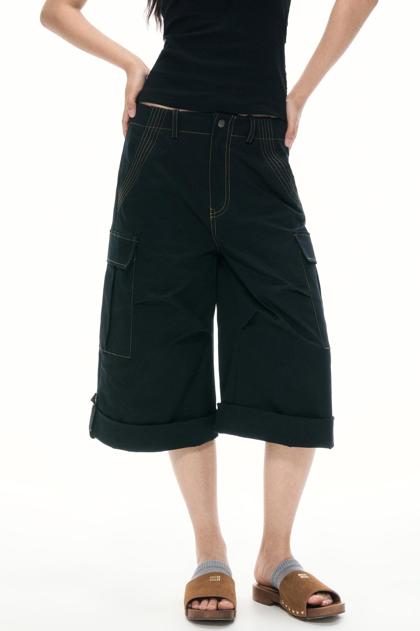 Khaki Wide-Leg Work Pants