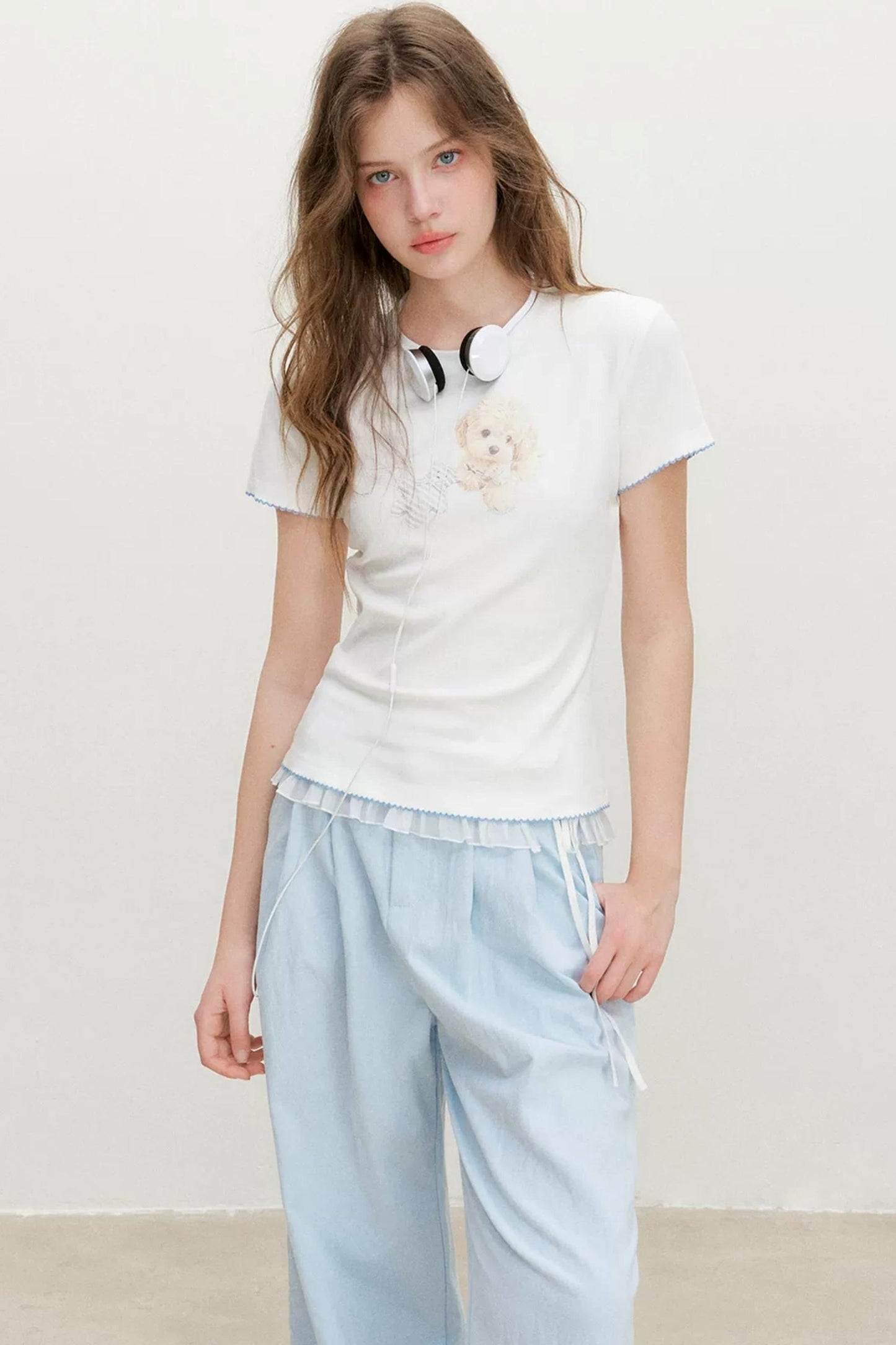 Puppy Print Color-Block Blouse