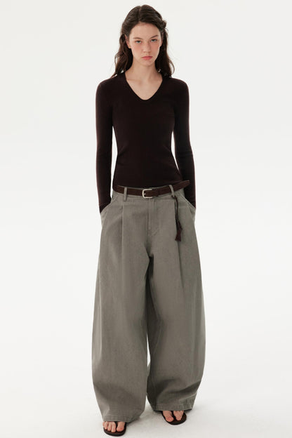 Retro Pure Cotton Pleated Pants