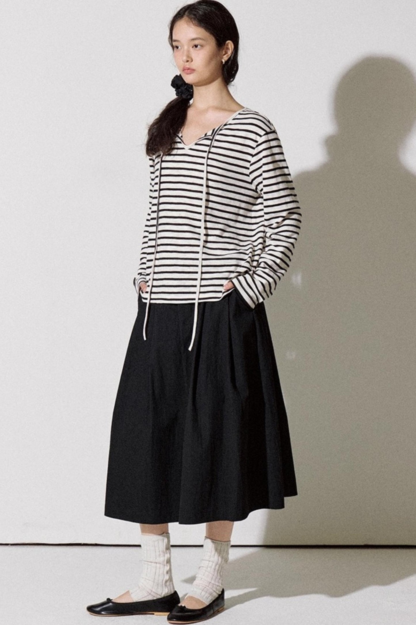 Classic Striped Bamboo Lace-Up T-Shirt