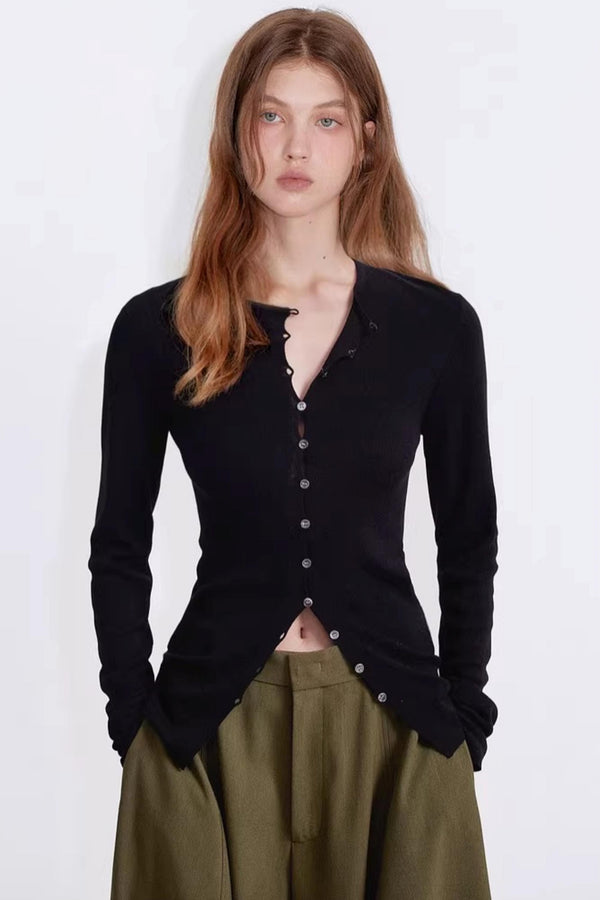 Merino Wool Button Cardigan Top