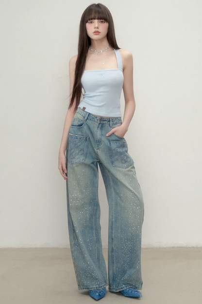 Heavy Embroidery Bow Halter Tank Top