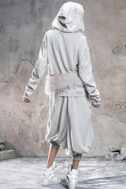 Retro Rivet Hooded Fleece Sweatshirt