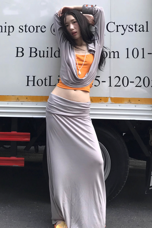 Color-Block Knit Cowl Top Set-Up