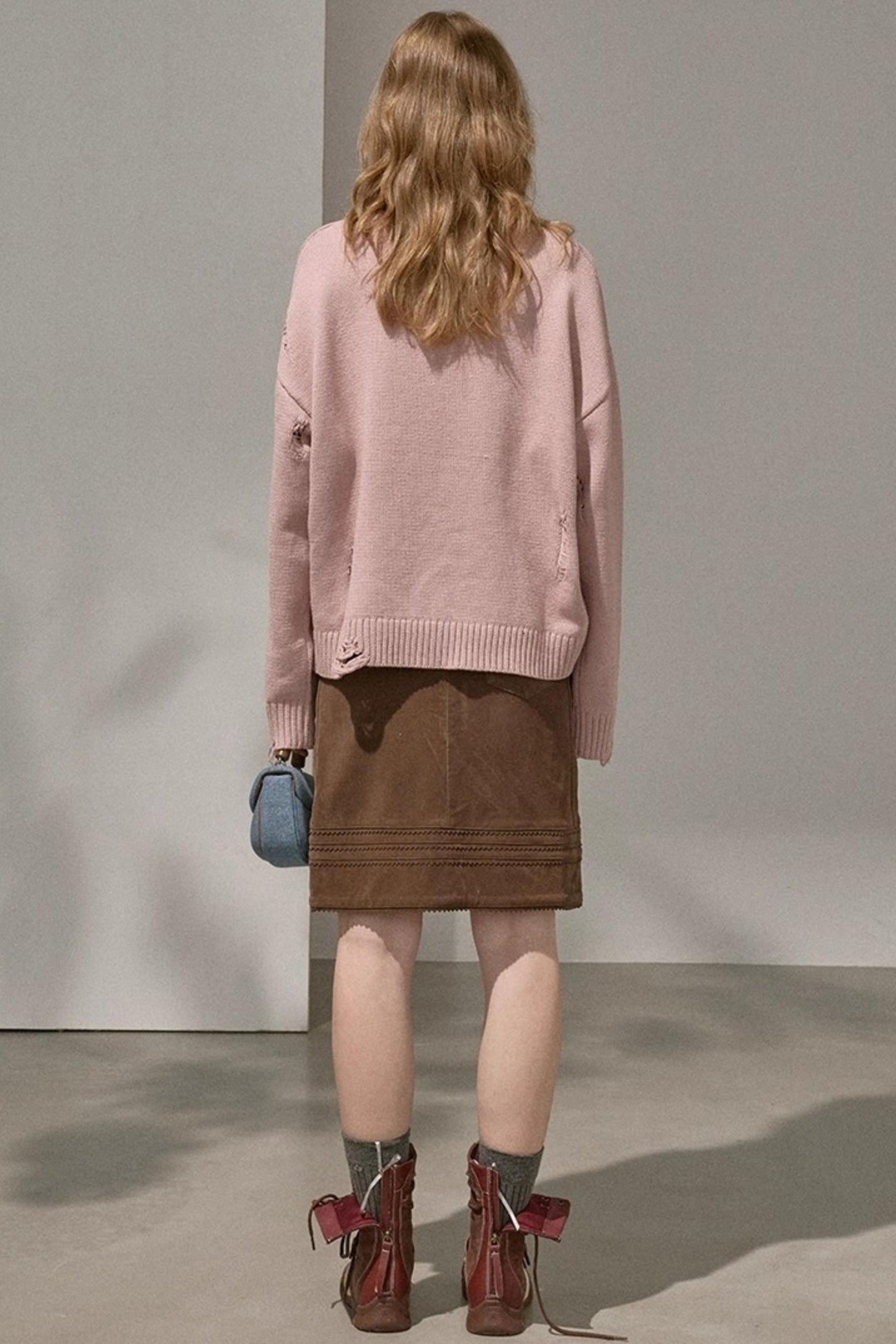 Layering Wave Lace Leather Skirt