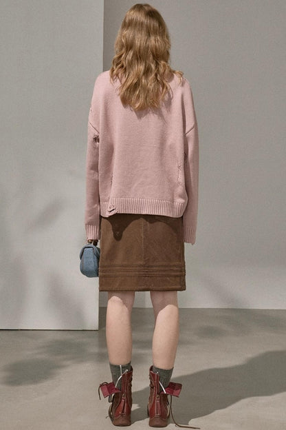 Layering Wave Lace Leather Skirt