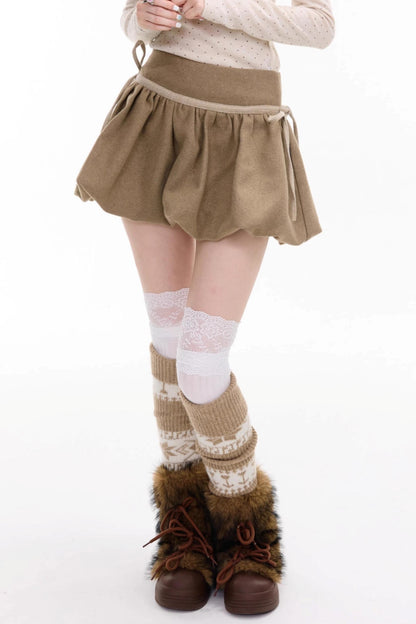 Autumn High-Waisted Woolen A-Line Skirt