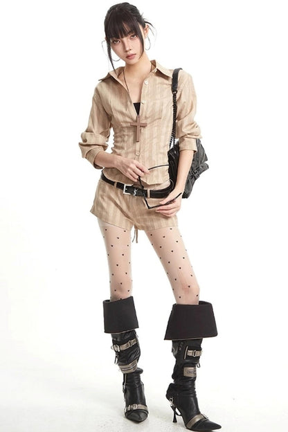 Vintage Pinched Waist Lapel Shirt Set-Up